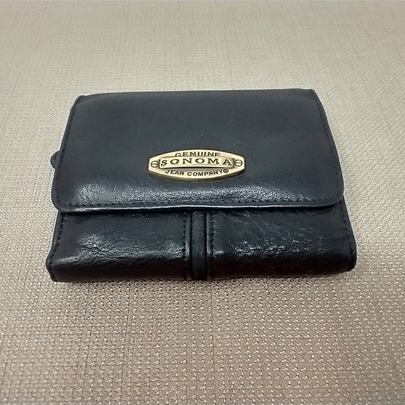 SONOMA BLACK LEATHER COMPACT WALLET - Picture 1 of 13